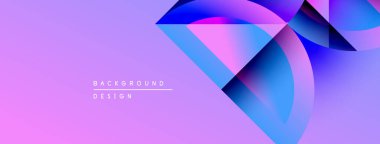 Soyut gradyan şekiller çakışıyor, dinamik görsel etki yaratıyor. Mor, mavi renkler tasarımda baskın. Mevcut en küçük metin.