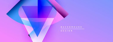 Soyut geometrik şekiller canlı mor ve pembe renkleri harmanlarlar. Modern tasarım teknoloji, yenilik, dijital sanat öneriyor. Arkaplanda metin ögeleri.