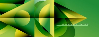 Soyut geometrik şekiller, canlı yeşil renkler, dinamik kompozisyon. Modern tasarım elementleri görsel ilgi yaratıyor, gösterişli sunum.