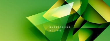 Soyut geometrik şekiller örtüşüyor, canlı yeşil, sarı renkler yaratıyor. Arkaplan ve sunumlar için modern tasarım ögesi.