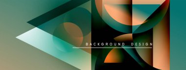 Soyut geometrik şekiller örtüşür, dinamik görsel efekt yaratır. Teal, turuncu, gri renkler kompozisyona hakim. Modern tasarım ögesi.