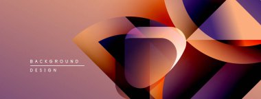 Soyut geometrik şekiller harmanlanarak, canlı gradyan arkaplan oluşturur. Dizayn özellikleri üst üste binen katmanlar, sıcak serin tonlar.