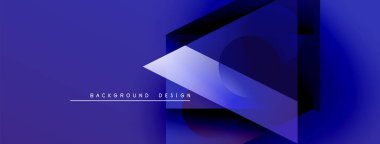 Soyut geometrik şekiller örtüşür, dinamik görsel efekt yaratır. Koyu mavi arka plan modern tasarım elementlerini geliştirir. Metin arkaplan tasarımı okur.