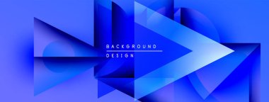 Soyut mavi tasarım geometrik şekiller, gradyanlar, dinamik bileşimler içerir. Arka planlar ve sunumlar için modern estetik.