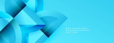 Soyut mavi şekiller örtüşür, dinamik görsel efekt yaratır. Gradyan gölgeler derinliği yükseltir, modern tasarım estetiği.