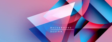 Soyut geometrik şekiller örtüşür, canlı pembeler, maviler, morlar yaratır. Modern tasarım dinamik ve enerjik hissettiriyor. Arkaplan metni arkaplan tasarımı okur.