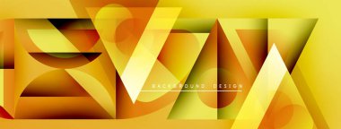 Soyut geometrik tasarım. Parlak sarı, turuncu renkler dinamik katman etkisi yaratır. Çeşitli projeler için modern arkaplan.