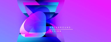 Soyut enerjik tasarım. Üst üste binen şekiller dinamik görsel efekt yaratır. Mor, mavi renkler kompozisyona hakim. Modern estetik.