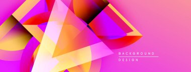 Soyut geometrik şekiller örtüşüyor, canlı pembe, turuncu, mor renkler yaratıyor. Modern tasarım elementleri dinamik görsel deneyim önerir.