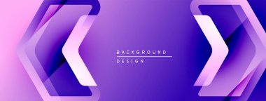 Mor gradyan arka planda katmanlı semboller var. Modern tasarım metin arkaplan tasarımını içerir. Minimalist estetik, canlı renkler.