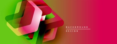 Soyut geometrik şekiller örtüşüyor, canlı renk eğimleri yaratıyor. Turuncuya yeşil geçiş, sonra kırmızı. Modern tasarım ögesi.