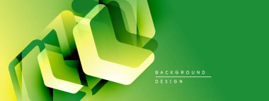 Soyut geometrik şekiller örtüşür, canlı yeşil gradyan etkisi yaratır. Sancaklar ve sunumlar için modern tasarım uygun.