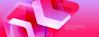 Soyut geometrik şekiller örtüşüyor, canlı pembe, mor renkler yaratıyor. Modern tasarım dinamik hareket, görsel doku öneriyor.