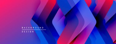 Soyut geometrik şekiller örtüşür, canlı bir değişim etkisi yaratır. Pembe, mor, mavi renkler dizaynda baskın. Modern, dinamik kompozisyon.