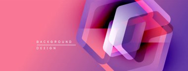 Soyut geometrik tasarım. Altıgenler üst üste biniyor, canlı pembe, mor renkler yaratıyor. Dijital projeler için modern arkaplan.