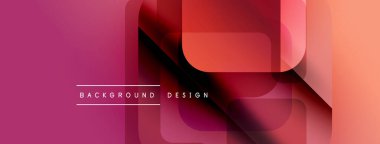 Soyut geometrik şekiller örtüşür, canlı bir gradyan arkaplan oluşturur. Pembe, kırmızı, turuncu renkler tasarımda baskın. Metin arkaplan tasarımı okur.