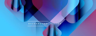 Soyut geometrik şekiller, canlı maviler, morlar modern arka plan yaratır. Gradyan renkler sorunsuz ve dinamik görsel efekt ile harmanlanır.