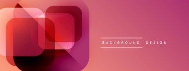 Soyut geometrik şekiller örtüşür, canlı pembe gradyan pankart oluşturur. Arkaplan ve sunumlar için modern tasarım ögesi.