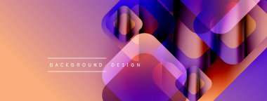 Soyut geometrik şekiller örtüşür, canlı gradyanlar yaratır. Turuncu, mor, mavi renkler tasarımda baskın. Modern estetik.