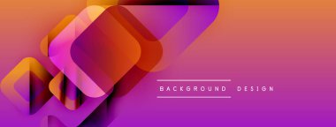 Soyut geometrik şekiller örtüşür, canlı bir değişim etkisi yaratır. Turuncu, mor renkler tasarımda baskın, modern estetik..