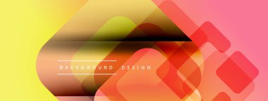 Soyut geometrik şekiller örtüşüyor, canlı sarı, turuncu, kırmızı renkler yaratıyor. Arkaplan, pankart ve sunumlar için modern tasarım ögesi.
