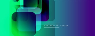 Soyut geometrik şekiller örtüşür, canlı bir değişim etkisi yaratır. Modern tasarım yeşil, mavi renkler kullanır. Minimalist estetik.