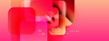 Soyut geometrik şekiller örtüşüyor, canlı pembe, kırmızı bir eğim yaratıyor. Modern tasarım arka planlar, pankartlar, sunumlar için uygun.