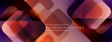 Soyut geometrik şekiller örtüşüyor, canlı renk eğimleri yaratıyor. Tasarım yuvarlak kareler, sıcak tonlar, modern estetik.