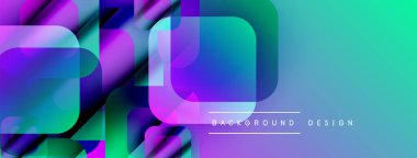 Soyut, enerjik dikdörtgenler çakışıyor ve dinamik bir değişim etkisi yaratıyor. Modern tasarım elementleri yenilik ve teknoloji öneriyor.