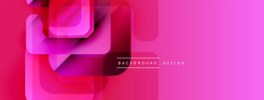 Soyut geometrik şekiller örtüşür, canlı pembe gradyan arkaplan oluşturur. Modern tasarım elementleri dinamik bileşimi önerir.