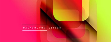 Canlı, soyut bir arkaplan. Üst üste binen geometrik şekiller dinamik görsel efekt yaratır. Değişen renkler, modern estetik sunarak pürüzsüz bir geçiş sağlıyor.