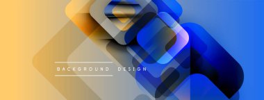 Soyut geometrik şekiller örtüşür, canlı bir gradyan arkaplan oluşturur. Sarı, mavi renkler tasarıma egemen, modern estetik.