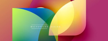 Soyut renkli örtüşen daireler canlı bir zemin oluşturur. Modern tasarım gradyanları, şekilleri, metin ögelerini içerir.