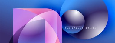 Soyut geometrik şekiller, canlı mavi, mor renkler. Modern tasarım elementleri dinamik görsel kompozisyon oluşturur. Pürüzsüz gradyanlar parlak estetik sunar.