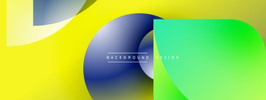 Soyut sıvı şekilleri örtüşür, parlak sarı, mavi ve yeşil renkler yaratır. Modern tasarım elementleri dinamik hareketi, pürüzsüz geçişleri önerir.