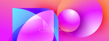 Soyut, enerjik bir arkaplan. Üst üste binen şekiller dinamik görsel efekt yaratır. Pembe, mavi renkler kompozisyona hakim. Modern tasarım ögesi.