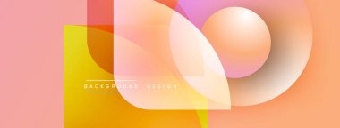 Soyut geometrik şekiller çakışıyor ve yumuşak eğimler yaratıyor. Şeftali, turuncu, sarı renkler tasarımda baskın. Minimalist tarz, modern estetik.