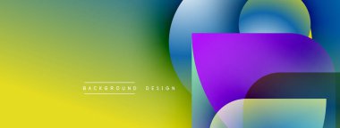 Canlı soyut şekiller örtüşür, renkli bir arkaplan oluşturur. Modern tasarım elementleri akıcılık, enerji ve yenilik önerir.