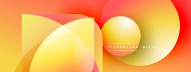 Soyut geometrik şekiller çakışıyor. Sıcak renk gradyanı tasarıma baskın gelir. Metin arka plan tasarımı okur. Modern estetik, canlı renkler sunar.