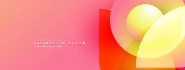 Soyut tasarım özellikleri üst üste binen daireler, kareler. Pembe gradyan arka plan modern görsel efekt yaratır. Metin arkaplan tasarımı okur.