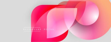 Soyut şekiller örtüşüyor, canlı renk değişimleri yaratıyor. Pembe, kırmızı, turuncu renkler açık gri arkaplanda düzgün bir şekilde harmanlanır. Modern tasarım ögesi.
