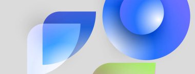 Soyut şekiller, mavi eğimler, açık yeşil aksan. Modern tasarım, temiz estetik, dijital çizim. Minimalist kompozisyon, yumuşak gölgeler.