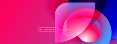 Soyut gradyan şekiller çakışıyor, dinamik görsel etki yaratıyor. Pembe, mor, mavi renkler kompozisyona hakim. Modern tasarım ögesi.