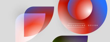 Soyut şekiller örtüşüyor, canlı renk değişimleri yaratıyor. Modern tasarım elementleri akıcılık, yenilik, dinamik bileşim öneriyor. Işık arkaplanı görsel etkiyi arttırır.
