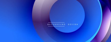 Soyut mavi arkaplan. Üst üste binen daireler dinamik görsel efekt yaratır. Modern tasarım elementleri pürüzsüz eğimler sunar.