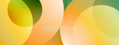 Soyut renkli arkaplan. Üst üste binen daireler dinamik görsel efekt yaratır. Gradyan tonları pürüzsüz geçişler ve modern tasarım sunar.