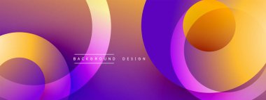 Soyut, enerjik çemberler çakışıyor. Renkler karışıyor, dinamik görsel efekt yaratıyor. Arka planlar ve pankartlar için modern tasarım uygun.