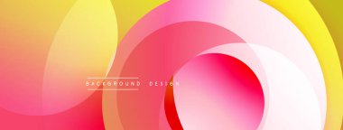 Soyut renkli arkaplan. Üst üste binen daireler dinamik görsel efekt yaratır. Sarı, pembe, kırmızı günümüz modern tasarımının gradyan tonları.