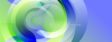 Soyut dairesel katmanlar mavi ve yeşil renkleri harmanlıyor. Modern tasarım akıcılığı, hareketi, derinliği çağrıştırıyor. Minimalist estetik rahatlatıcı görsel etki yaratır.