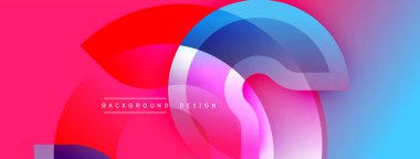 Soyut renkli şekiller dinamik gradyan arkaplan oluşturur. Pembe, mavi, mor renkler kompozisyona hakim. Metin arkaplan tasarımı okur.